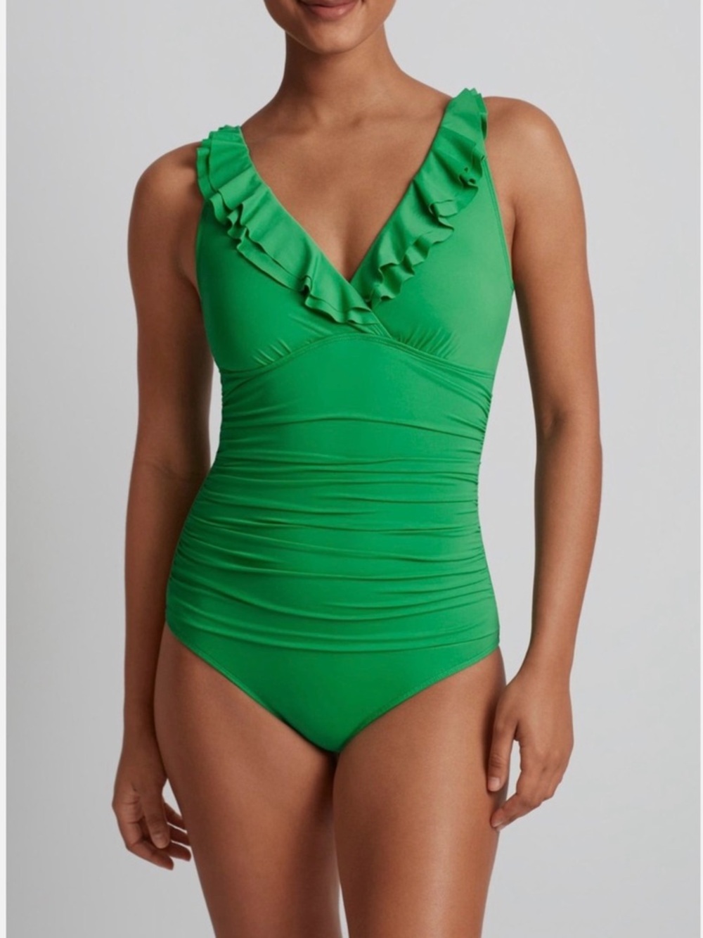 Lauren Ralph Lauren Ruffle Surplice One-Piece Swimsuit Sz 14 Palm Green $135